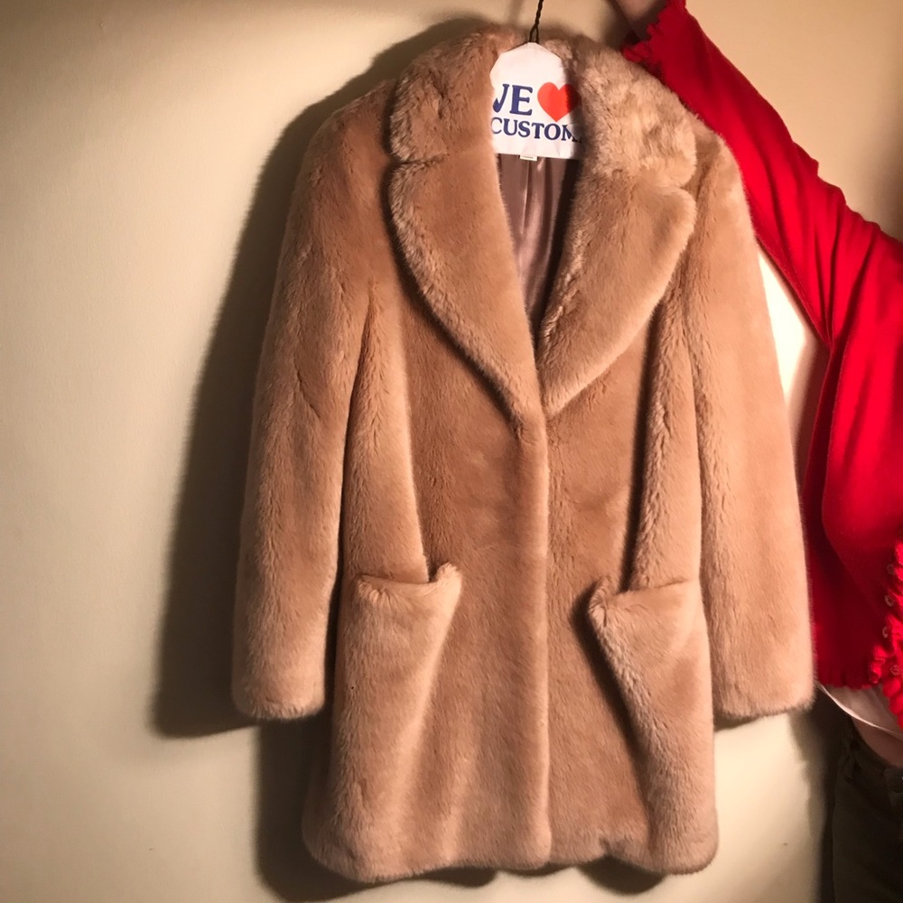 Dusty Pink/Light Pink Reiss Faux Fur Coat